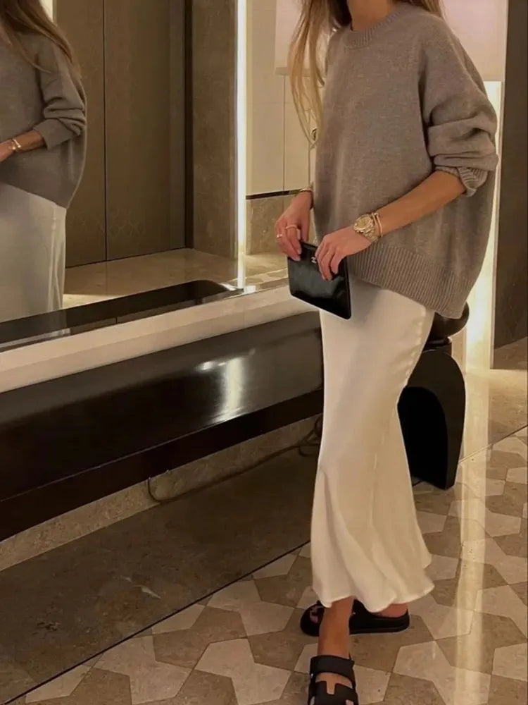 Mujer High-Waist Long Satin Skirt - ATSProducts