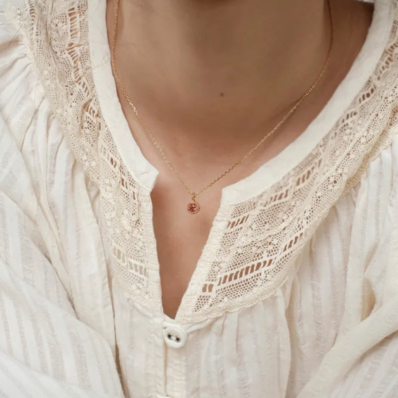 18K Gold Red Zircon Pendant Necklace - ATSProducts