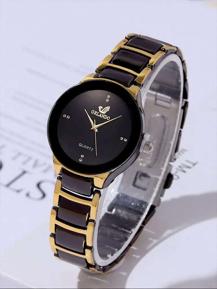 Gold Steel Band Quartz Watch - ATSProducts
