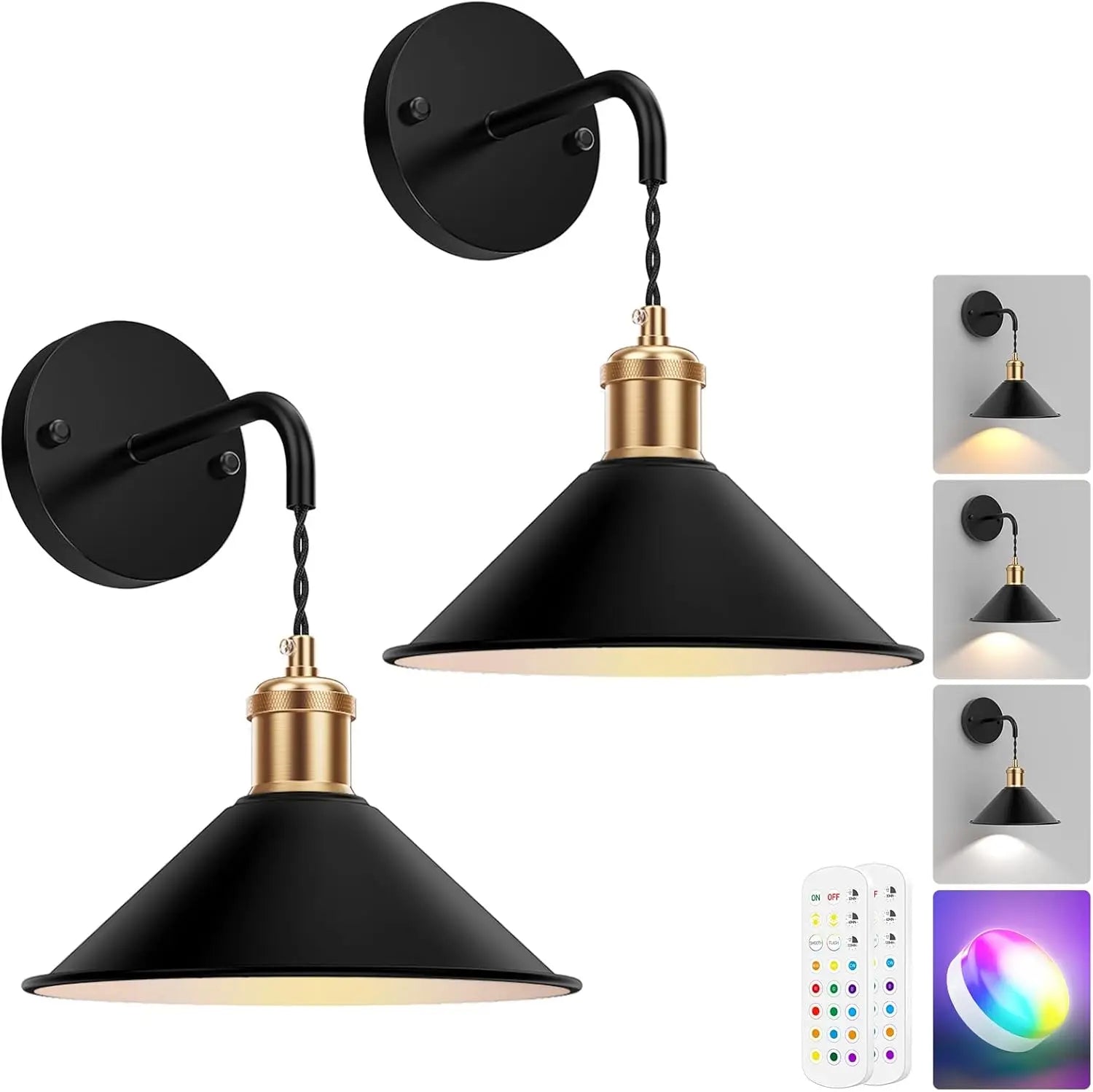 Wall Sconce Set of 2 5000mAh Rechargeable High Brightness 3 Colors With Remote - ATSProducts