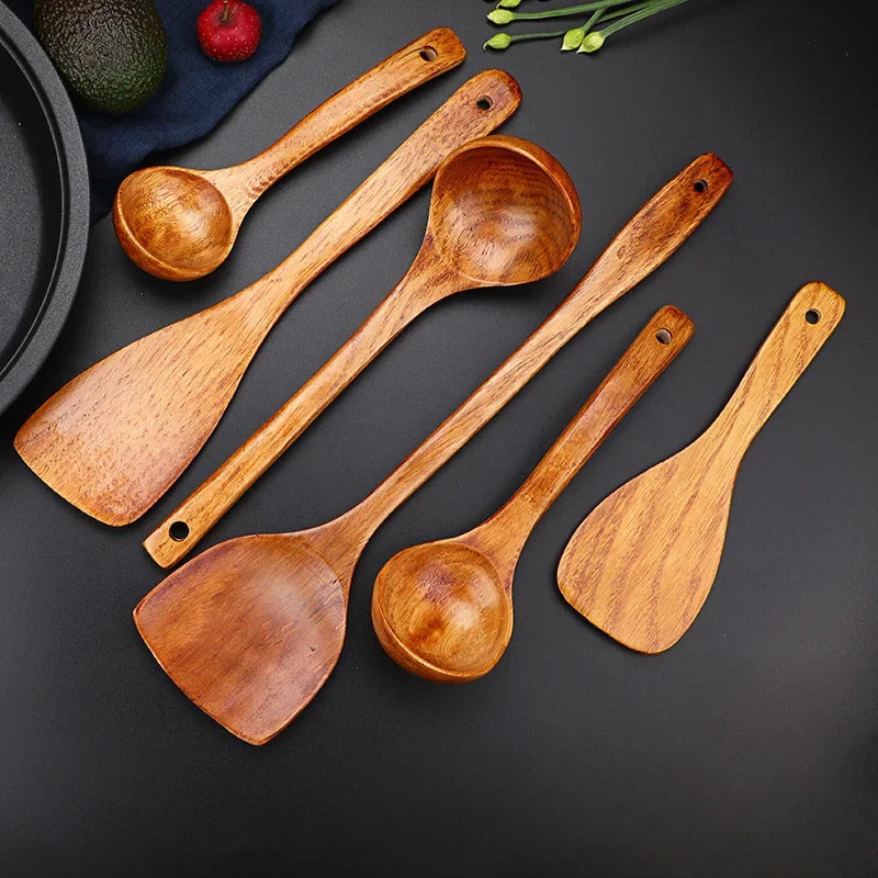 5-Piece Wooden Cooking Utensils Set – Non-Stick Kitchen Tools with Spoons & Spatulas, Heat-Resistant Cookware for Daily Use - ATSProducts
