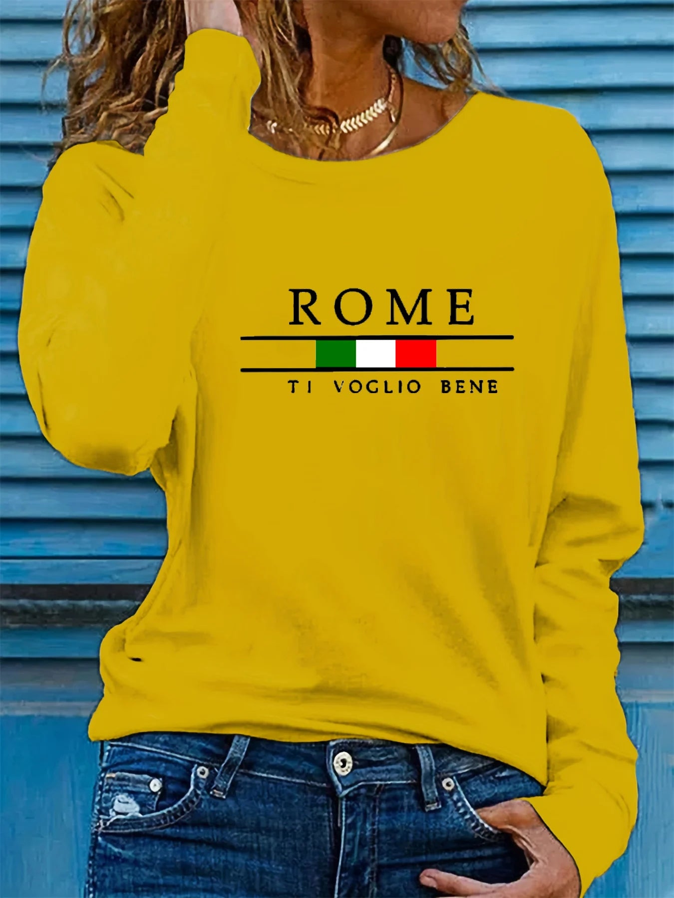 100% Cotton Long Sleeve ROME Pattern Printed Round Neck T-shirt - ATSProducts