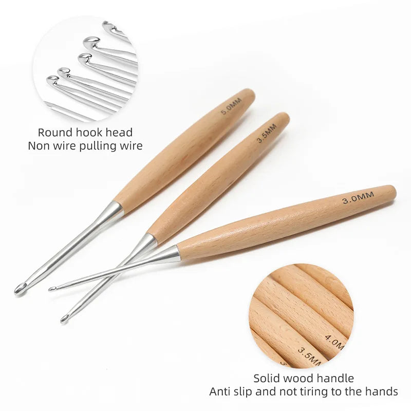 3-12mm Solid Wood Handle Crochet Hooks - ATSProducts