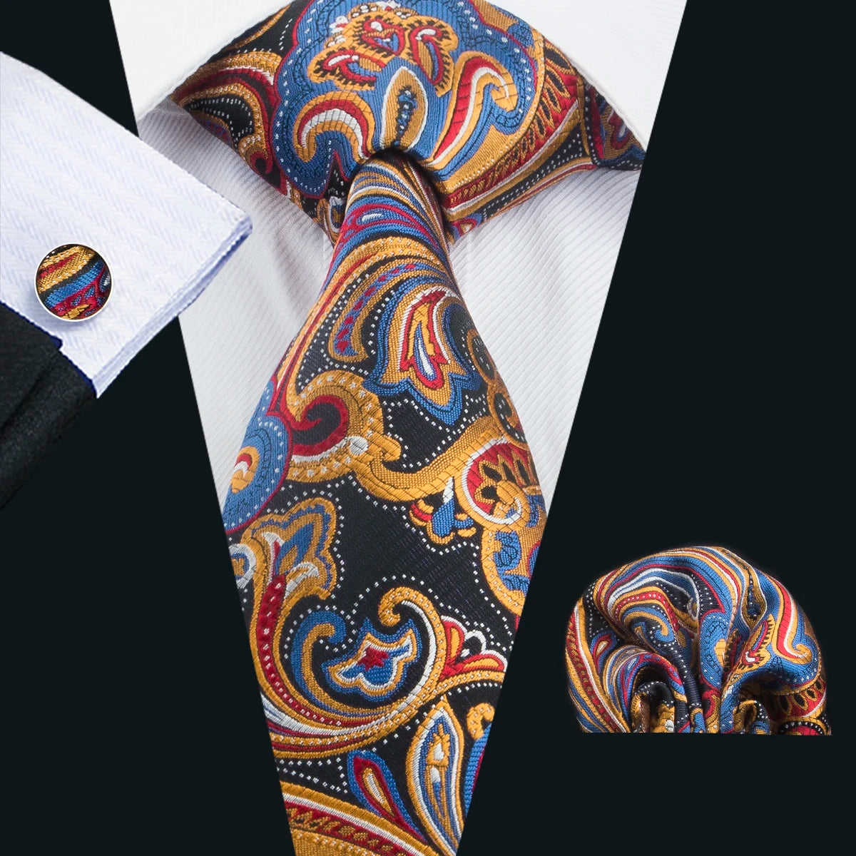 Barry.Wang Necktie Gravat Handkerchief Cufflinks Set - ATSProducts