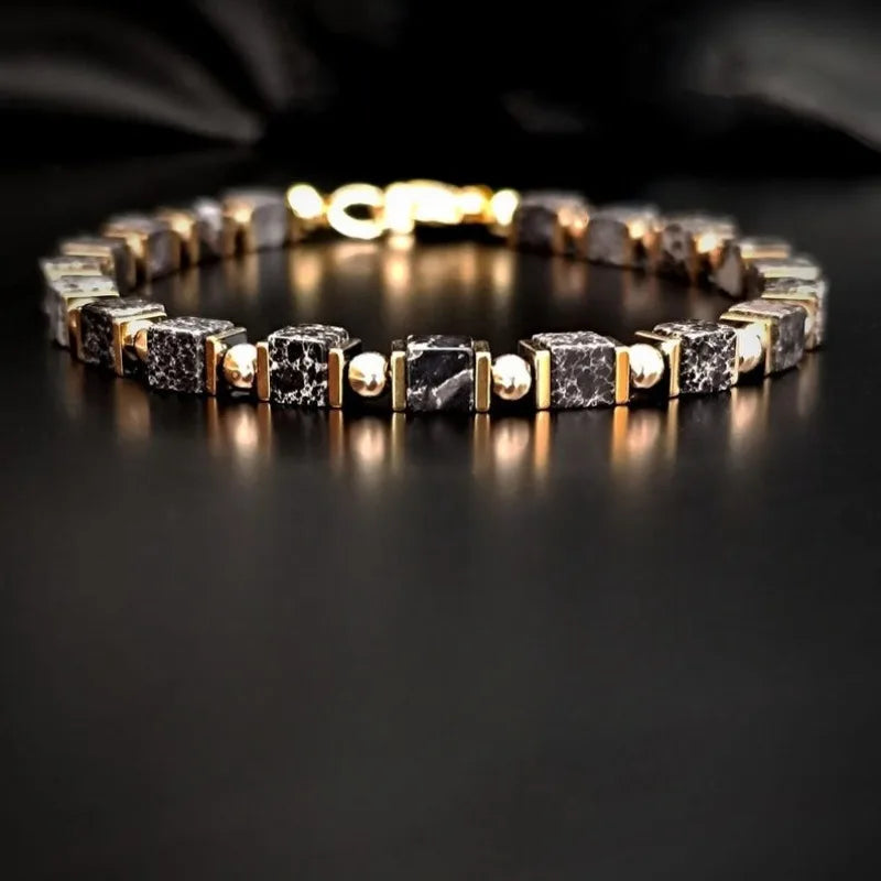 Black Tourmaline & Gold Geometric Handcrafted Bracelet - ATSProducts