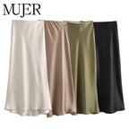 Mujer High-Waist Long Satin Skirt - ATSProducts