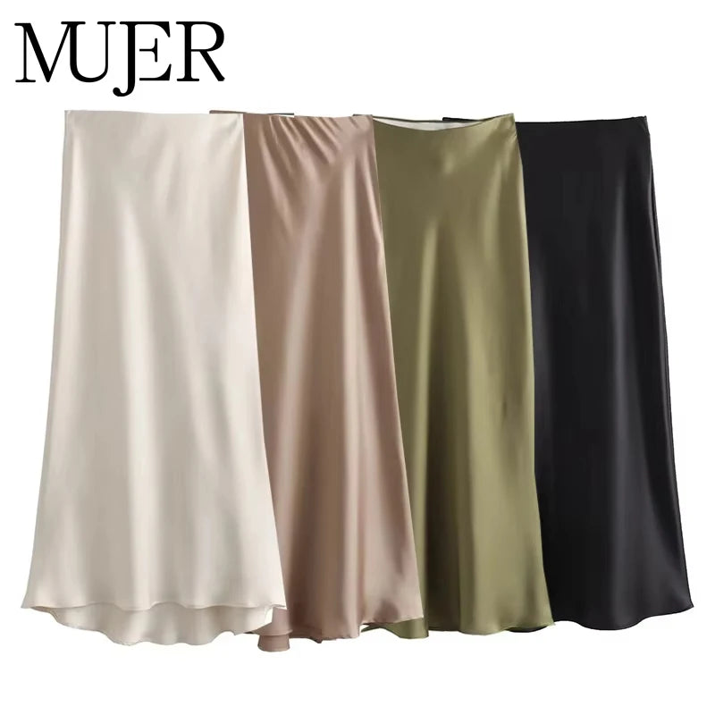 Mujer High-Waist Long Satin Skirt - ATSProducts
