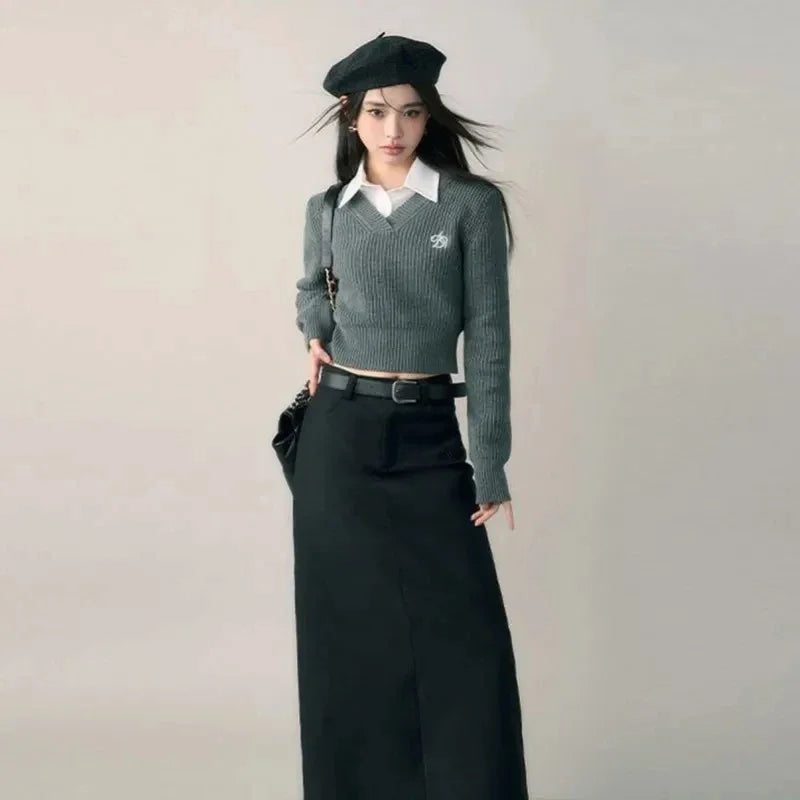 Harajuku Cropped V-Neck Sweater - ATSProducts