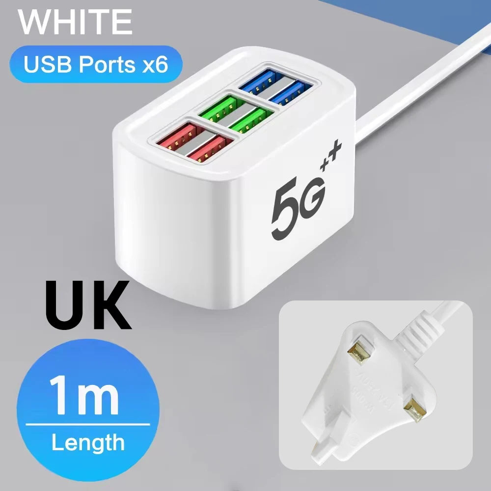 6 USB Charger Power Strip Universal Fast Charging