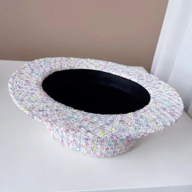 European Style Pearl Flat Top Color Jacquard Hat - ATSProducts