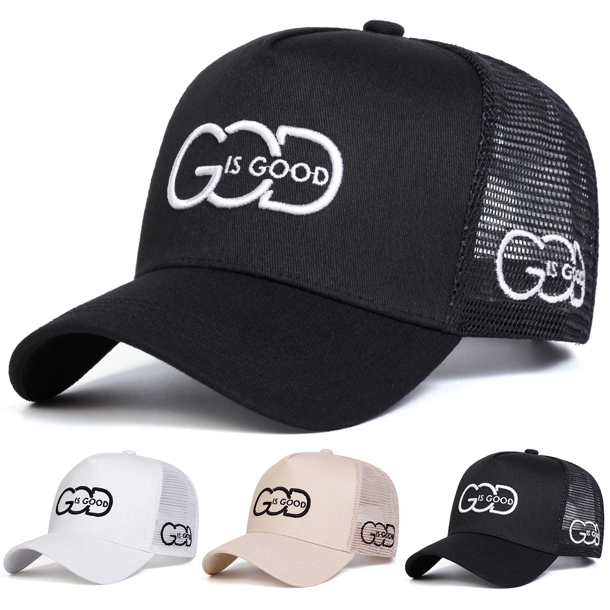GOD IS GOOD Letter Embroidery Trucker Cap - ATSProducts