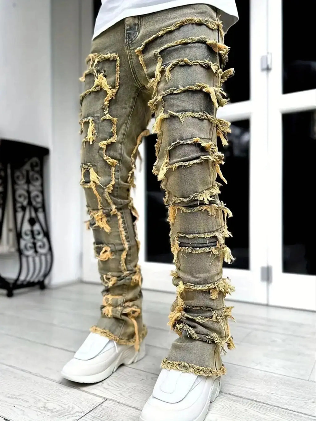 Men's Ripped Straight Leg Skinny Jeans - ATSProducts