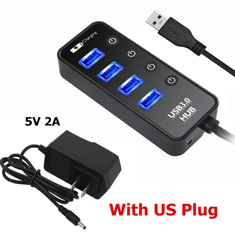 USB HUB 4 Port 3.0 Smart Phone Charge With Power Adapter - ATSProducts