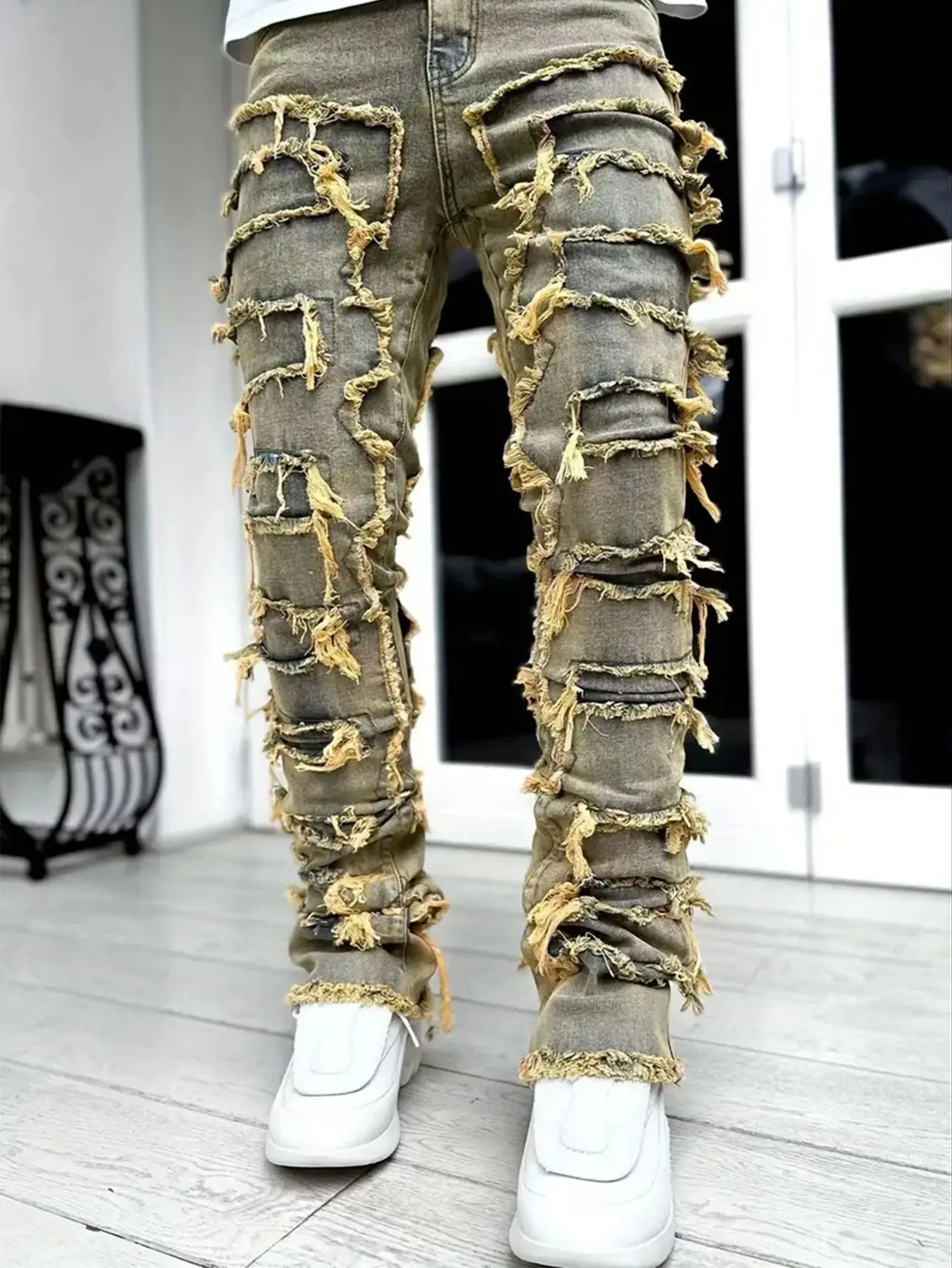 Men's Ripped Straight Leg Skinny Jeans - ATSProducts