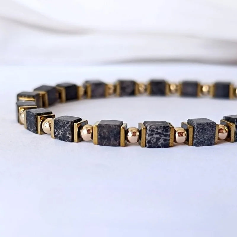 Black Tourmaline & Gold Geometric Handcrafted Bracelet - ATSProducts