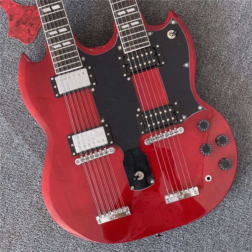 Custom Electric Guitar Dark Red JimmyPage Double Neck 12 strings - ATSProducts