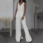 Owner Girl V-neck Sleeveless Pant Suit With Slit - ATSProducts