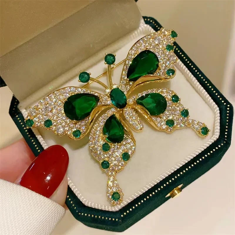 Emerald & Crystal Butterfly Brooches - ATSProducts