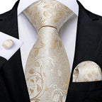 Hi-Tie Floral Champagne Ivory Mens Elegant Necktie - ATSProducts