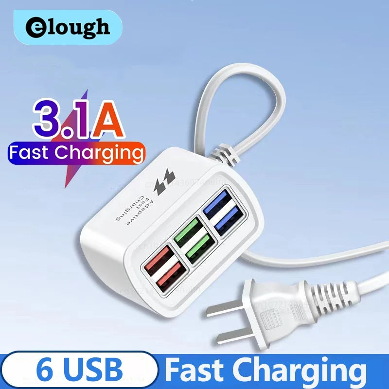 6 USB Charger Power Strip Universal Fast Charging