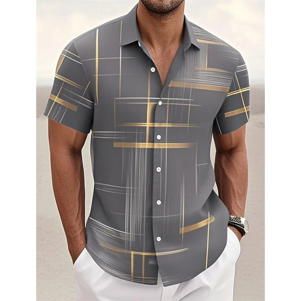 Geometric Plaid Button Shirt - ATSProducts