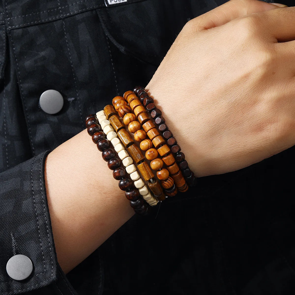 Multi-color Multi-layer  Wooden Beads Elastic Bracelet - ATSProducts