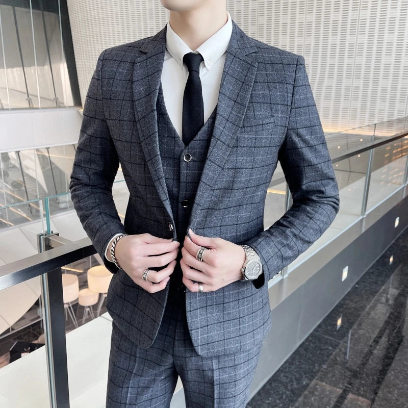 Single Breasted Plaid Pattern Suit - ATSProducts