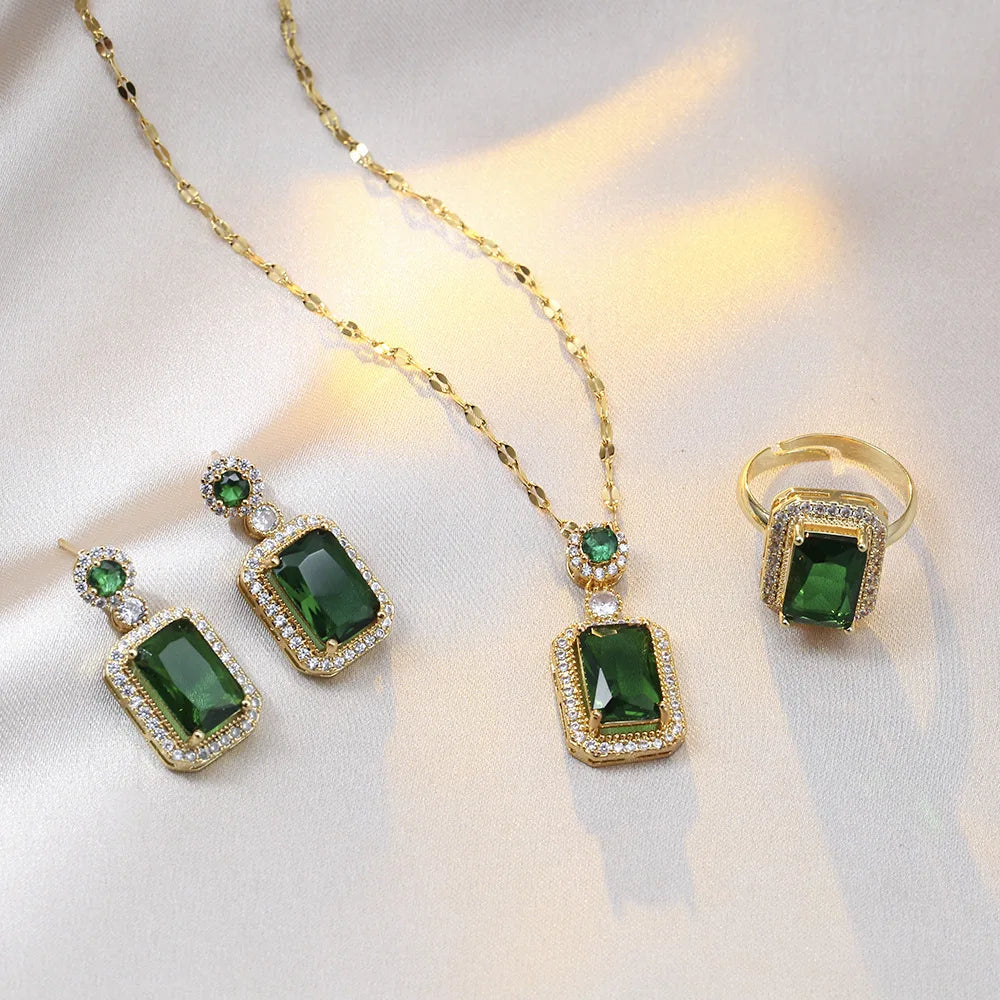 4PCS Sets Exquisite Quadrate Rhinestone  Jewelry Set - ATSProducts