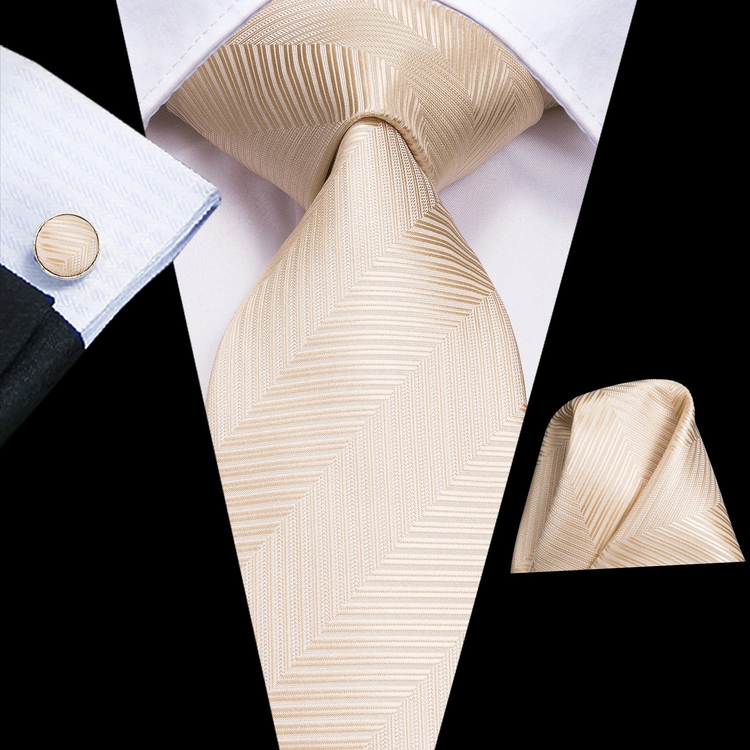 Hi-Tie Floral Champagne Ivory Mens Elegant Necktie - ATSProducts
