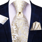 Hi-Tie Floral Champagne Ivory Mens Elegant Necktie - ATSProducts