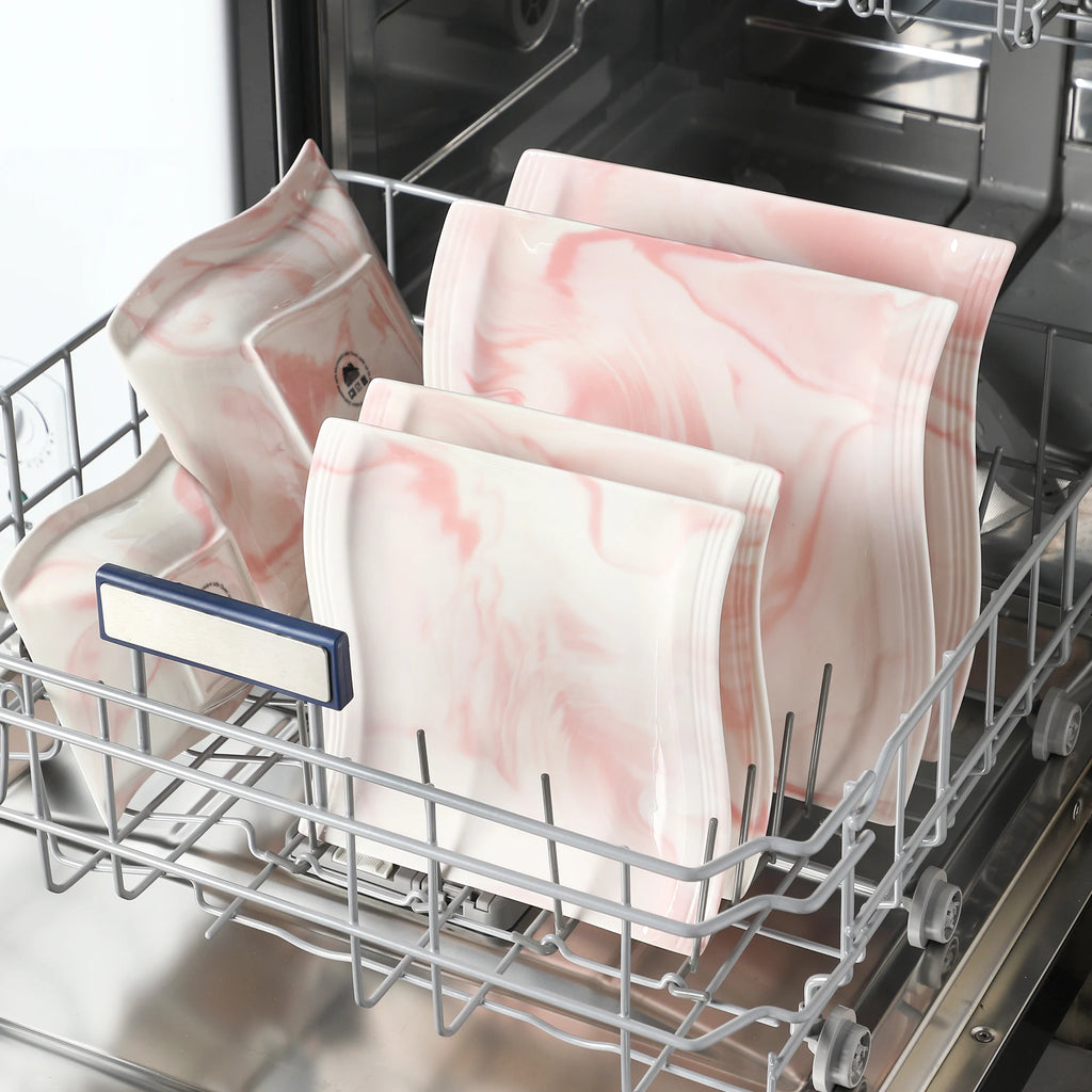 Malacasa 26 PC Nordic European Marble Pink Porcelain Tableware Set - ATSProducts