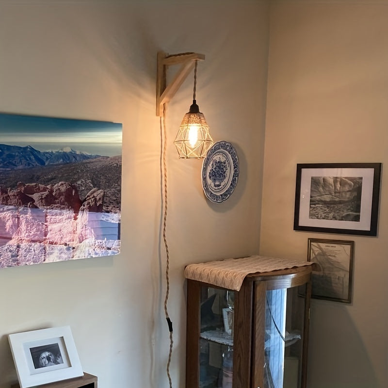 1PC Rustic Farmhouse Wall Lamp with Wood Shelf Bracket - ATSProducts