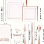 50 Guest Rose Gold Plastic Plates & Plastic Silverware - ATSProducts