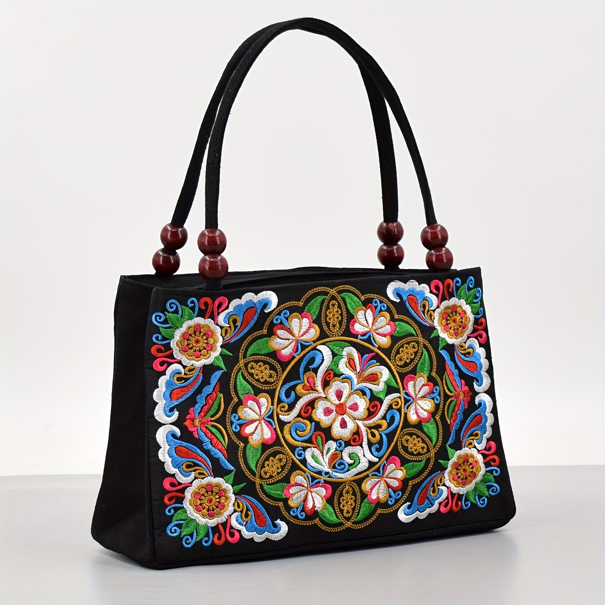 Embroidered Handbag, Double Zipper - ATSProducts