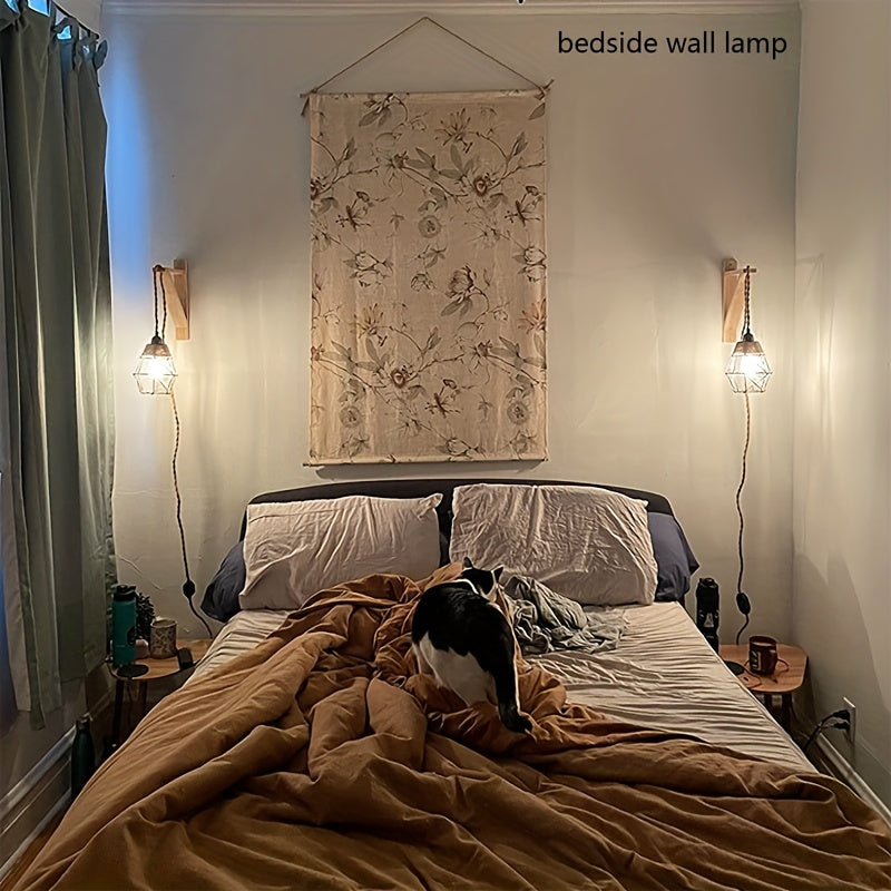 1PC Rustic Farmhouse Wall Lamp with Wood Shelf Bracket - ATSProducts