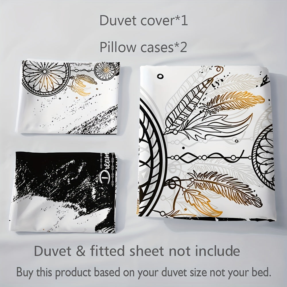 3pcs Soft Comfortable Duvet Cover Set Black And White Dreamcatcher - ATSProducts