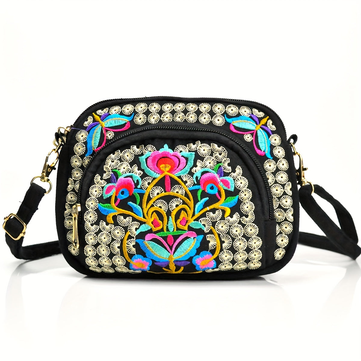 Vibrant Floral Embroidered Crossbody Bag - ATSProducts