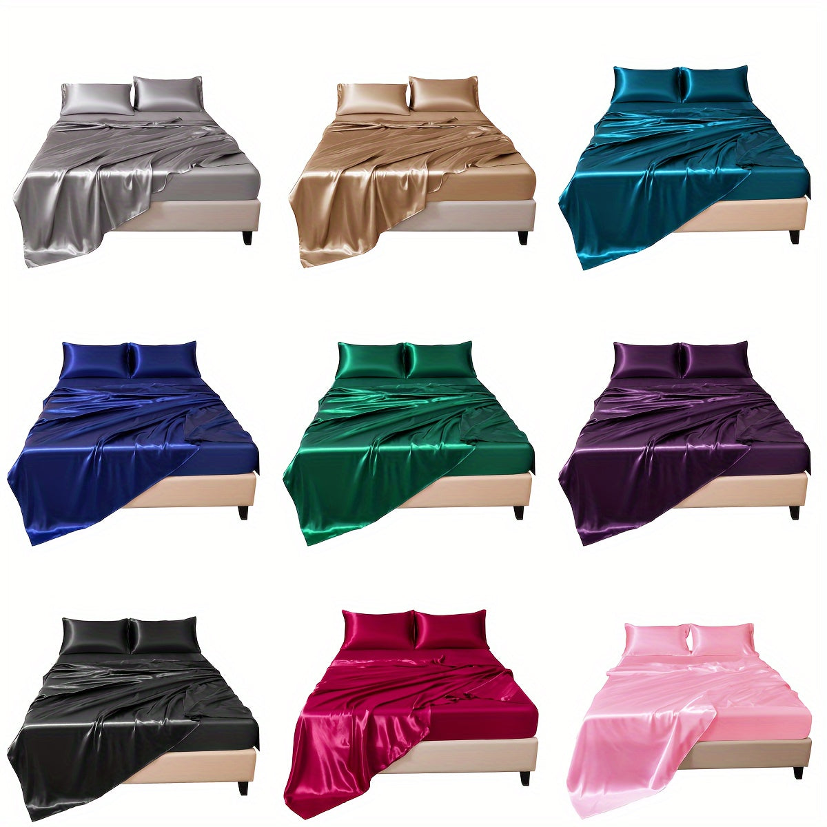 4pcs Luxury Satin Fitted Sheet Set - ATSProducts