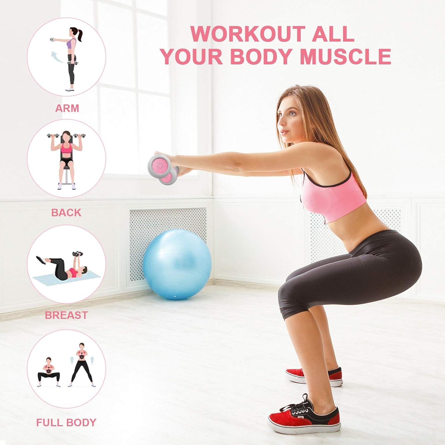 Adjustable Dumbbells Set for Women, 4.5Lbs Dumbbells Weight Pair, Exercise Dumbbells for Home, Office, Gym