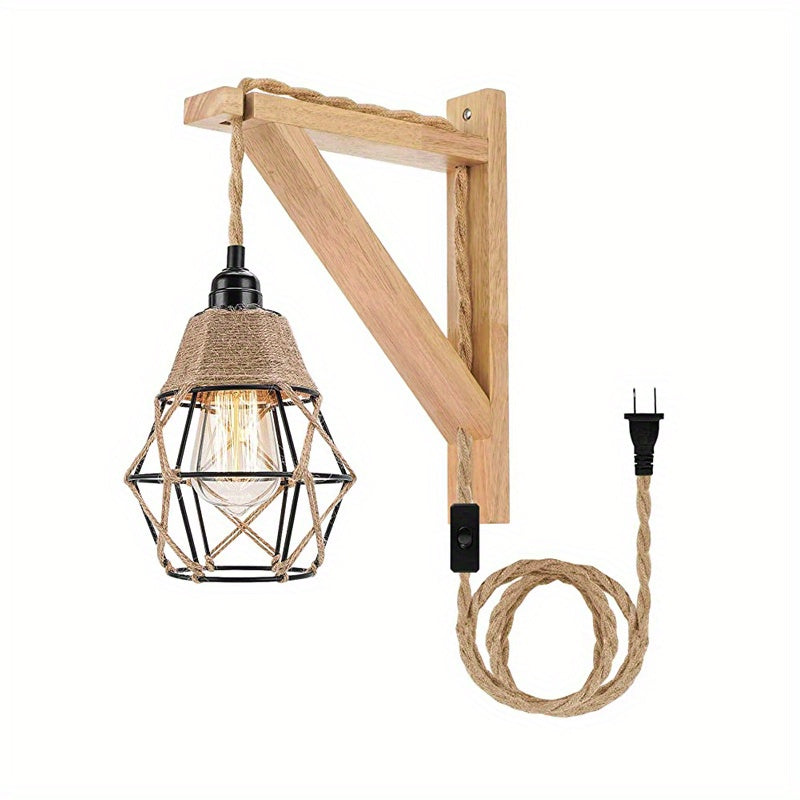 1PC Rustic Farmhouse Wall Lamp with Wood Shelf Bracket - ATSProducts