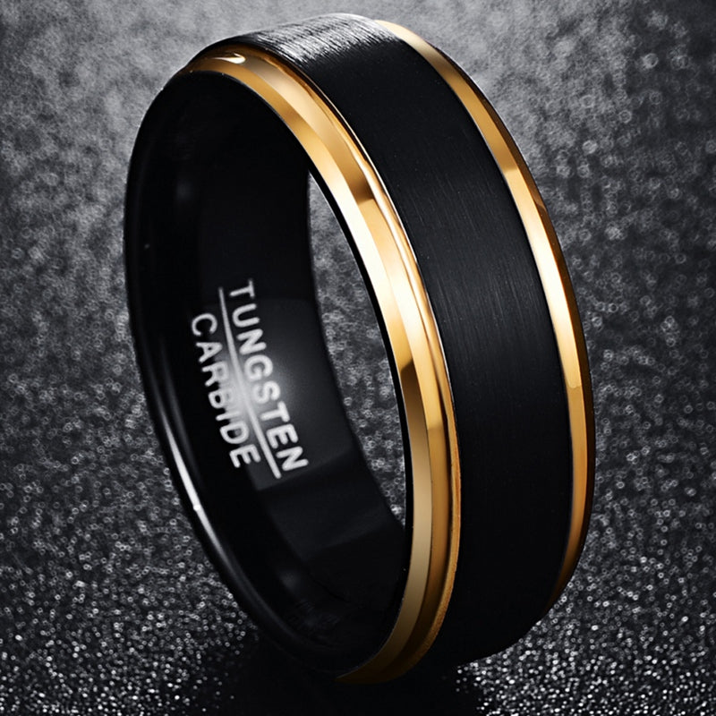 8mm Vacuum Golden Edge Black Matte Tungsten Ring - ATSProducts