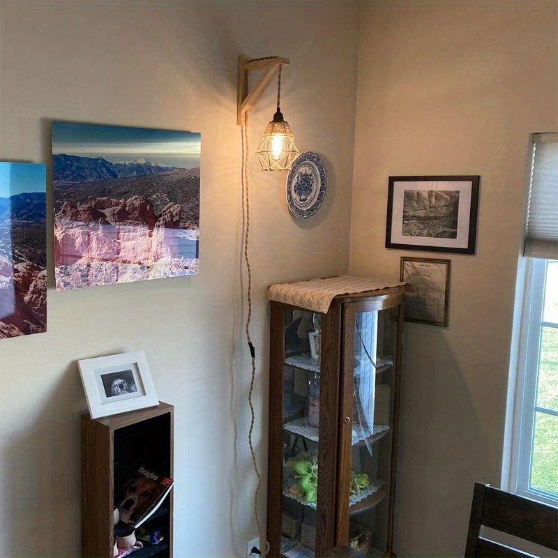 1PC Rustic Farmhouse Wall Lamp with Wood Shelf Bracket - ATSProducts