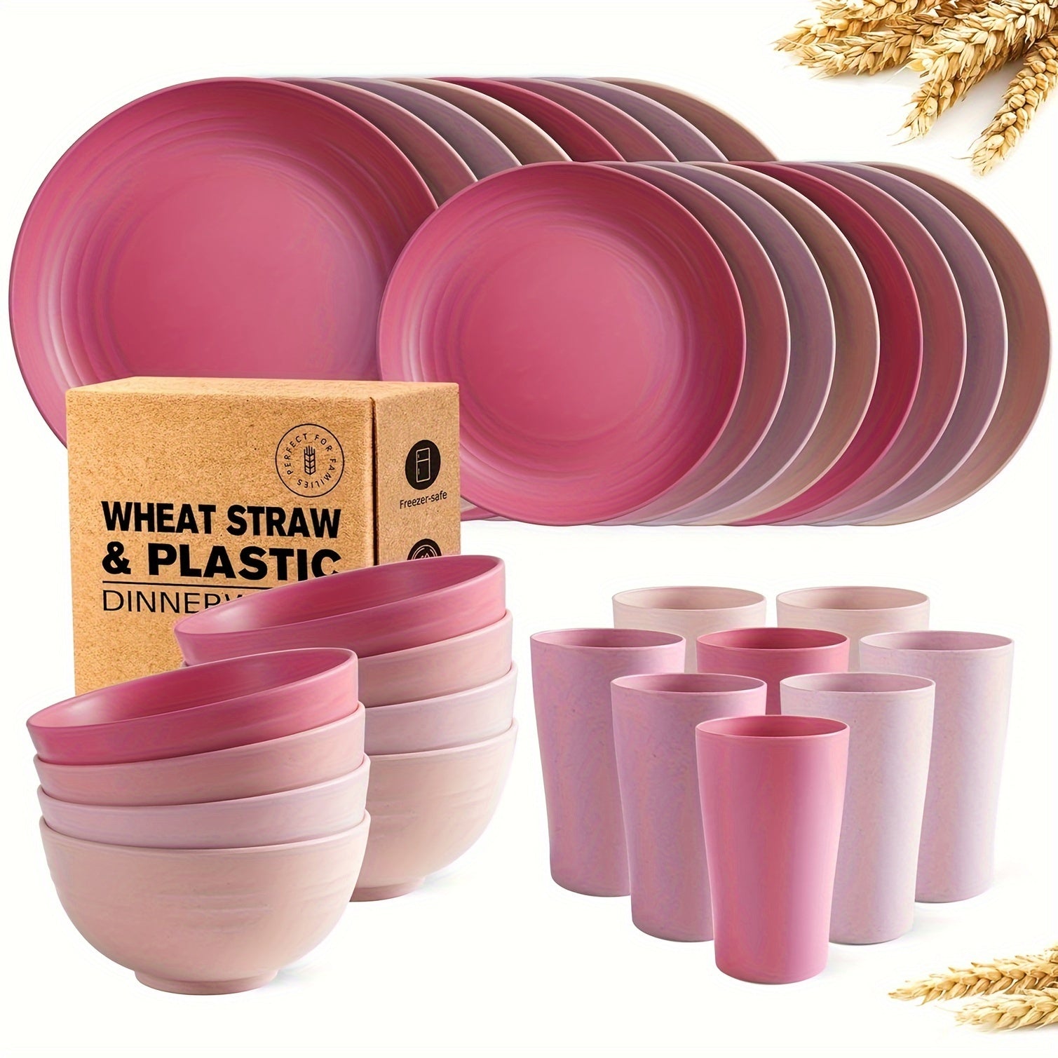 Teivio 32-Piece Plastic Wheat Straw Dinnerware Set - ATSProducts