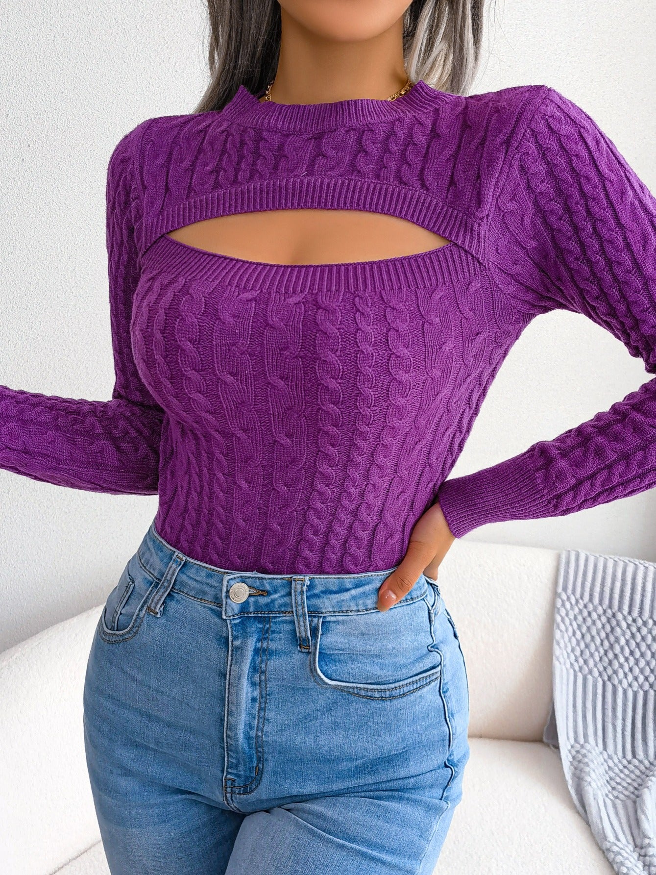 Long Sleeve High Stretch Knit Sweater - ATSProducts