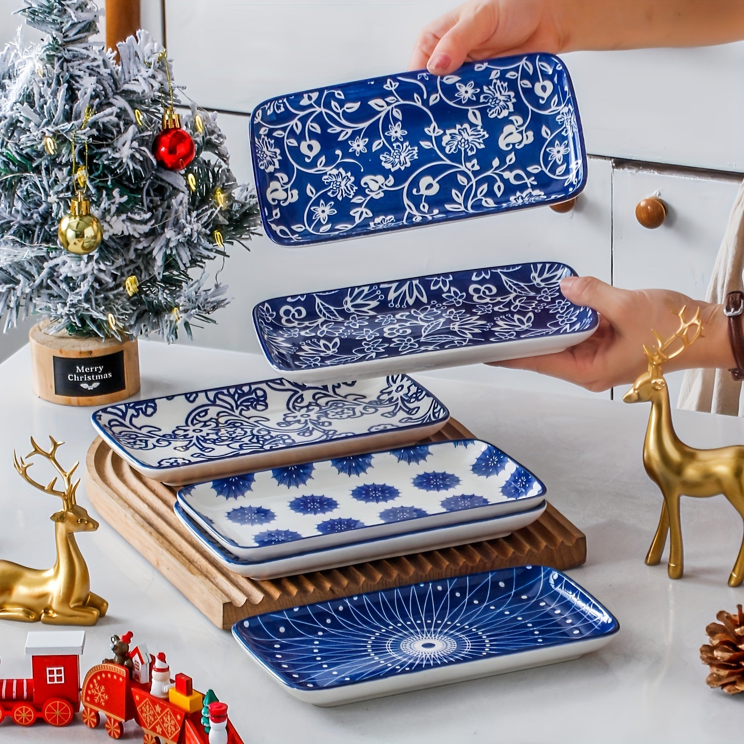 Cerkik 6Pc Rectangle Ceramic Serving Plate Set - ATSProducts