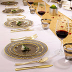 Nervure 150Pc Clear Black Plastic Plates With Gold Silverware - ATSProducts