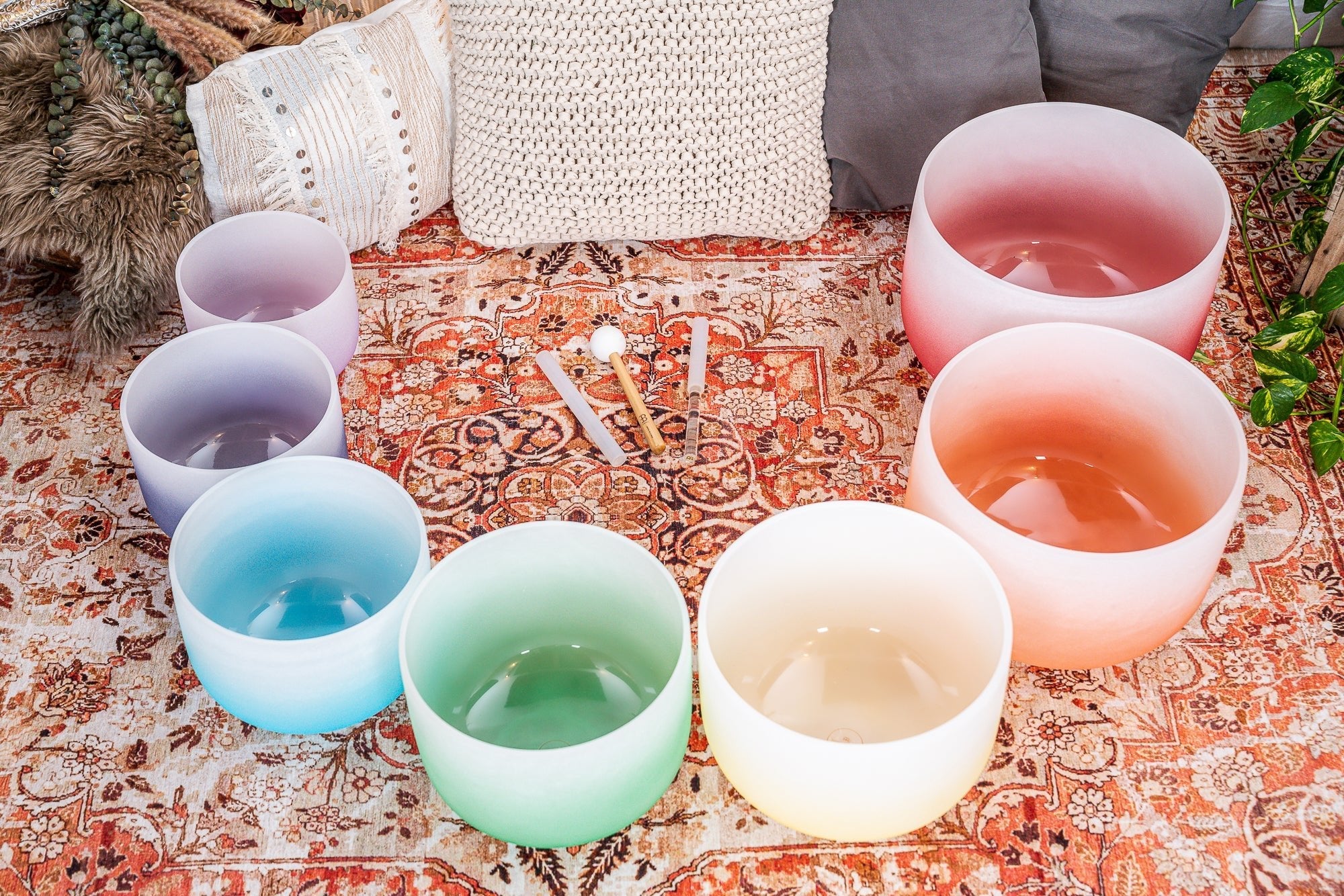 7 Chakra Color Quartz Crystal Singing Bowls Set (8"-14") - ATSProducts