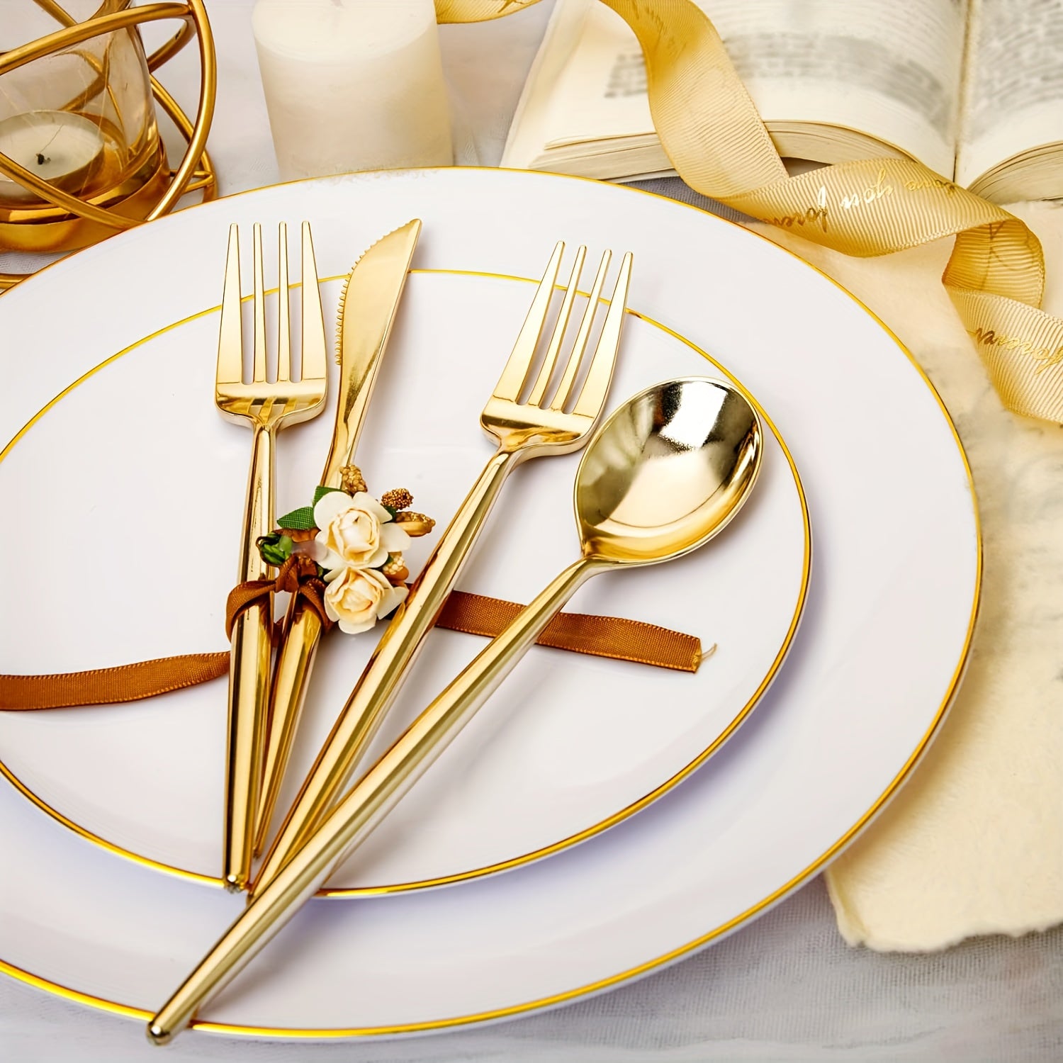 50pc Golden Plastic Cutlery - ATSProducts