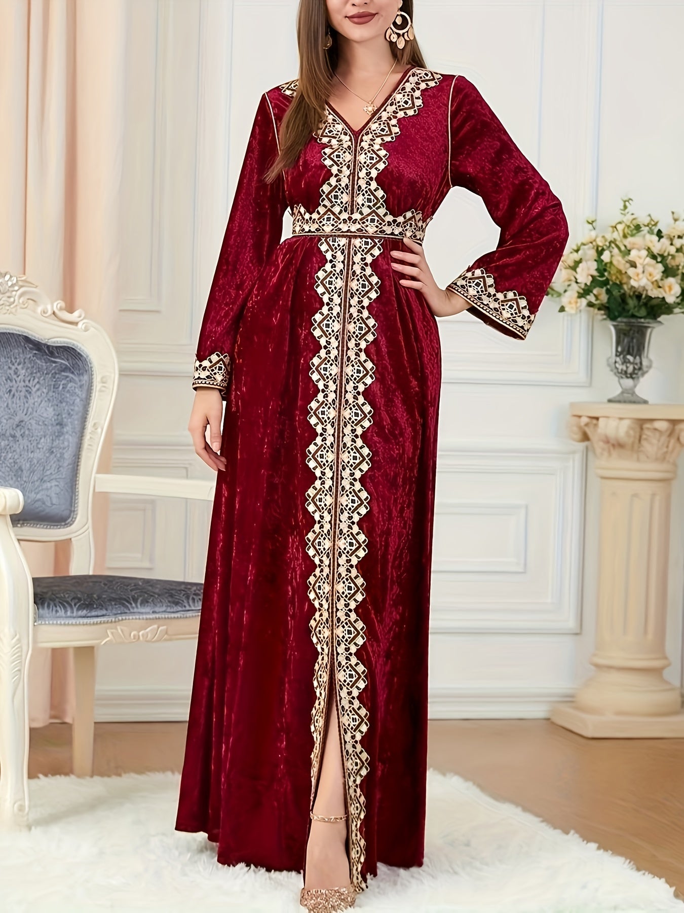 Elegant V-Neck Ramadan Kaftan - ATSProducts