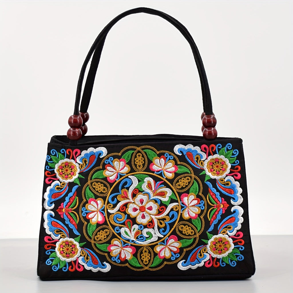 Embroidered Handbag, Double Zipper - ATSProducts
